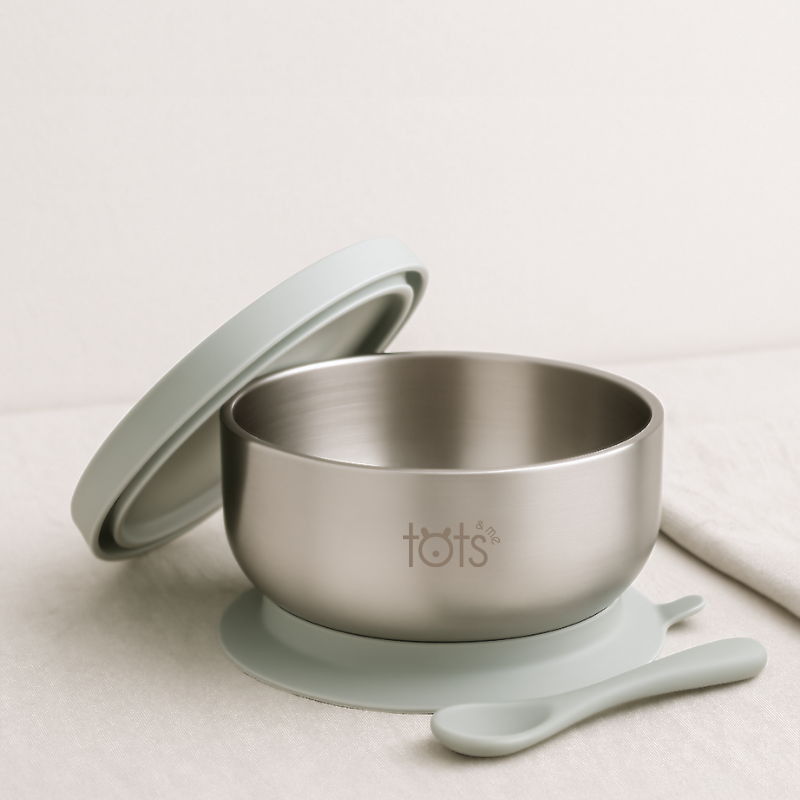 Stainless Steel Suction Bowl & Silicone Spoon