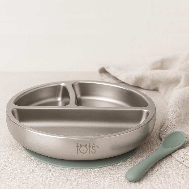 Stainless Steel Suction Plate & Silicone Spoon